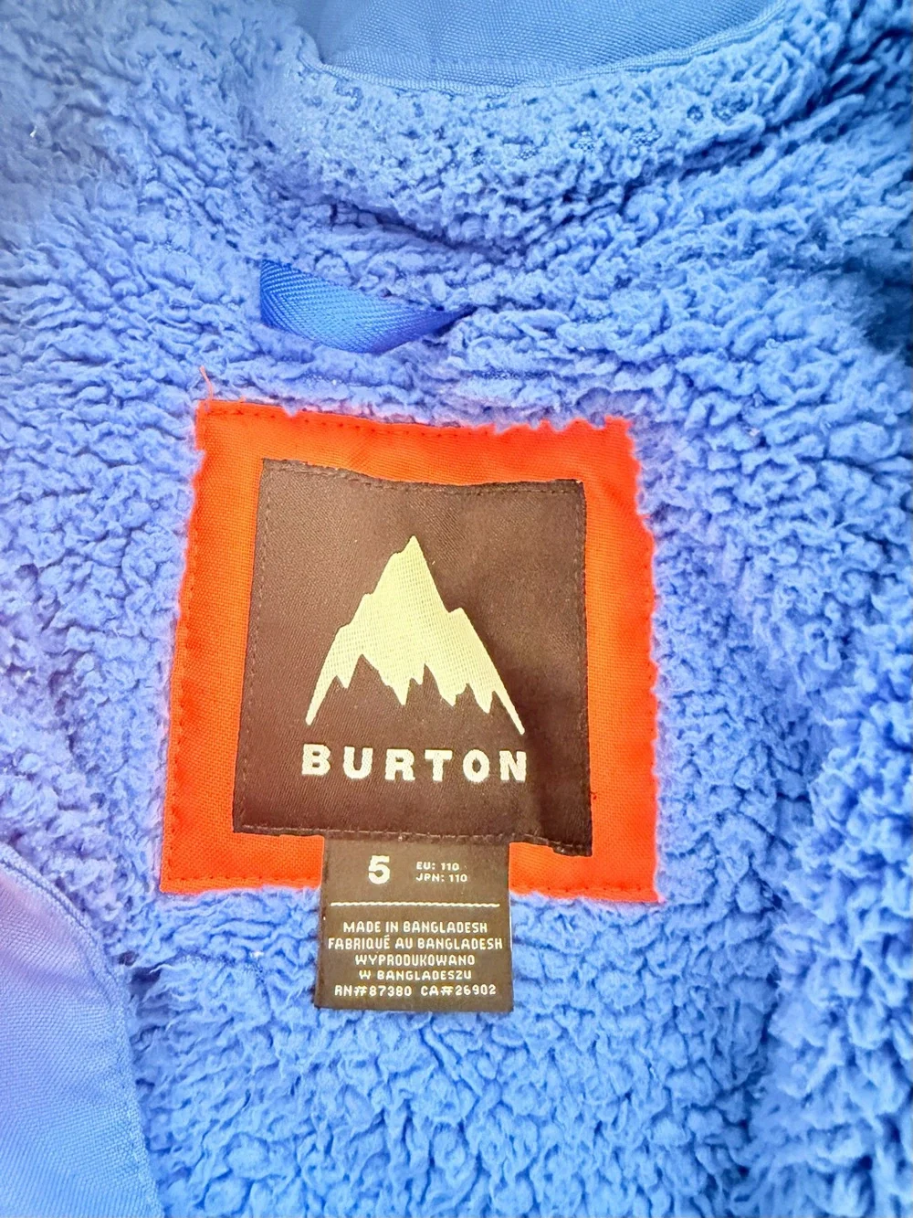 Burton Kids Blue Fleece Jacket with Orange Trim